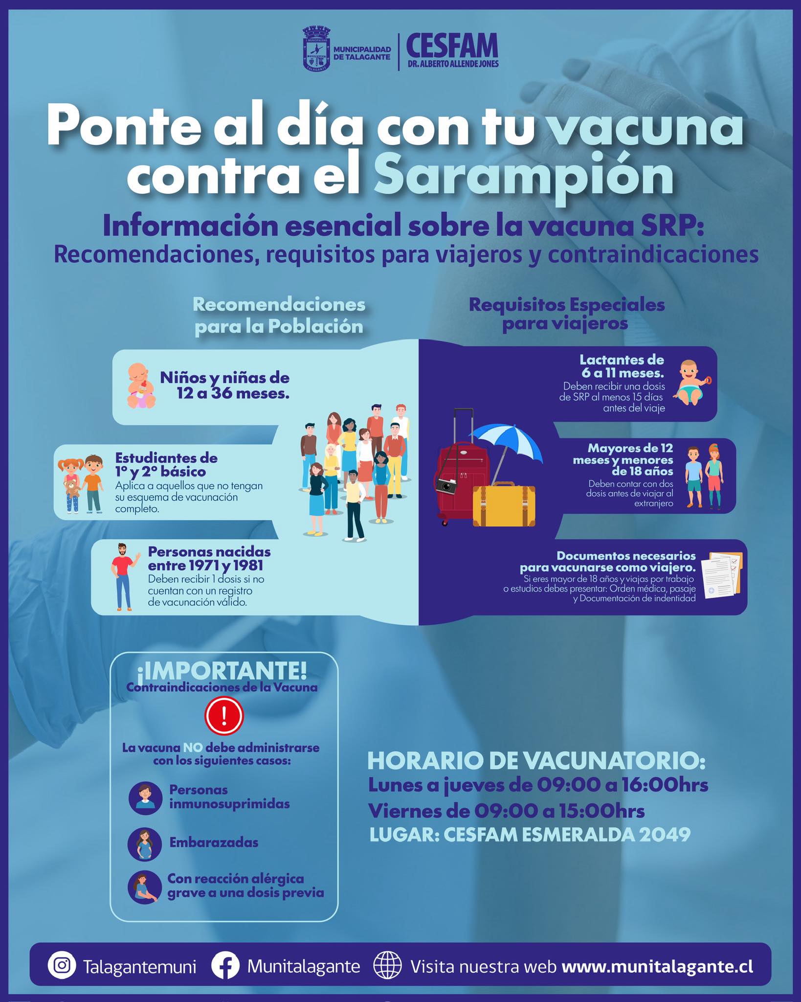 Ponte al día con tu vacuna contra el sarampión - horarios y requisitos (CESFAM)